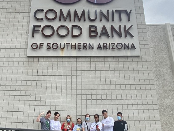 people at community food bank