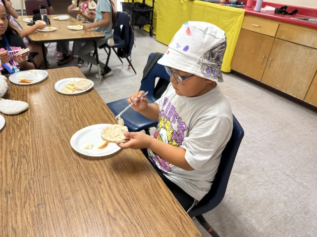 Kid making a snack